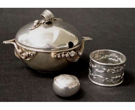 Three various silver collectors items including Polish silver lidded sugar bowl, marked to base, Lily of the Valley applied d