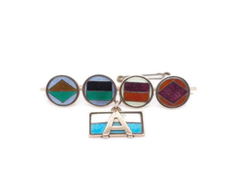 Antique Australian 9ct gold semaphore brooch with a rose gold settings and enamel sailing flag design. By Dunklings Melbourne