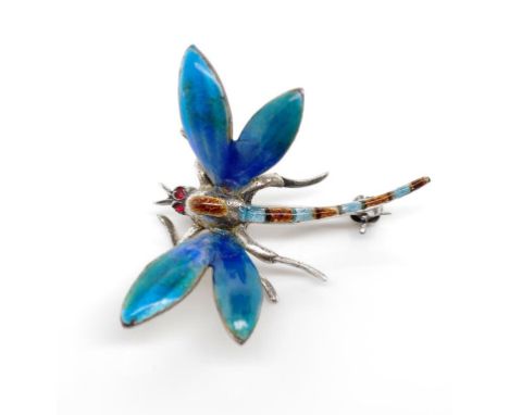 Enamel and sterling silver dragonfly brooch marked sterling silver. Approx length 30mm