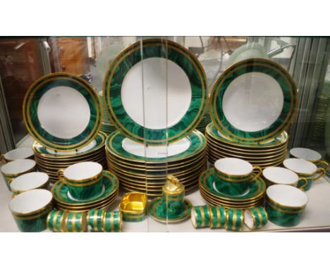 Extensive Christian Dior 'Malachite' dinner set settings for 10, including dinner plates, entree plates, and soup bowls, 9 cu