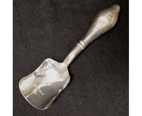 Victorian sterling silver tea caddy spoon Birmingham 1866, makers Hilliard &amp; Thomason, (weight 16grams approx). Dents