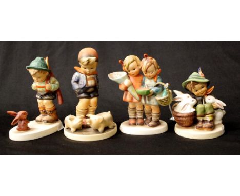 Four various Goebel Hummel figurines including Boy with pigs, 13cm high (tallest) approx.