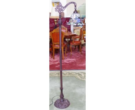 Chippendale style floor lamp with leadlight shade, 157cm high approx
