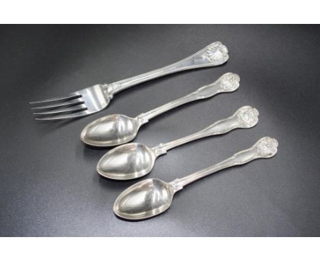 Three early Victorian sterling silver teaspoons each with London hallmarks, circa 1840s, (date marks rubbed), maker John Jame