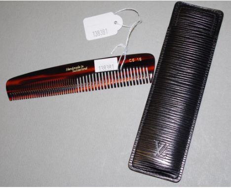 Louis Vuitton black Epi leather comb case with LV monogram to front, together with  Mason Pearson comb, width 4.5cm X height 