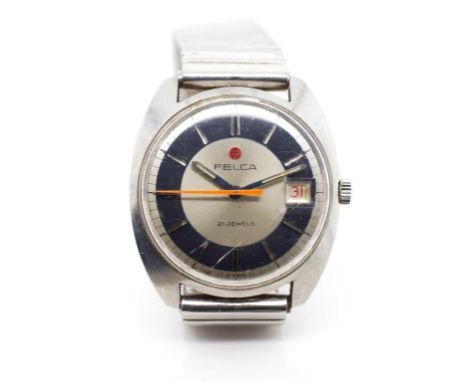 Vintage Felca watch 21 jewel manual wind, swiss made, anti shock and magnetic movement, stainless steel 33mm wide cas. Date w