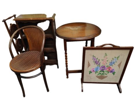 QUANTITY OF FURNITURE TO INCLUDE BENTWOOD CHAIR, FIRESCREEN ETC