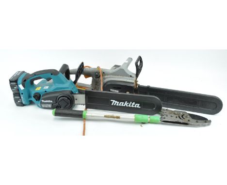 A Makita chainsaw, a branch cutter and another