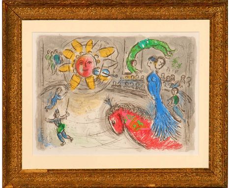 MARC CHAGALL 'Sun and Red Horse', original lithograph, 1979, ref Mourlot 945, 32cm x 44cm, framed and glazed.
