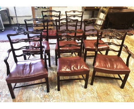 DINING CHAIRS, a set of eight including two carvers, George III mahogany circa 1760, having pierced and finely hand carved la