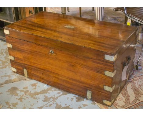TRUNK, 19th century camphorwood and brass bound with rising lid, carrying handles and name plate, 11cm W x 58cm D x 50cm H.