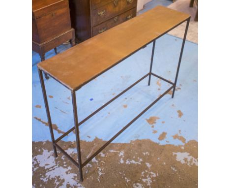 CONSOLE TABLE, metal framed with a rectangular bronzed coloured top, 99cm W x 71cm H x 25cm D.