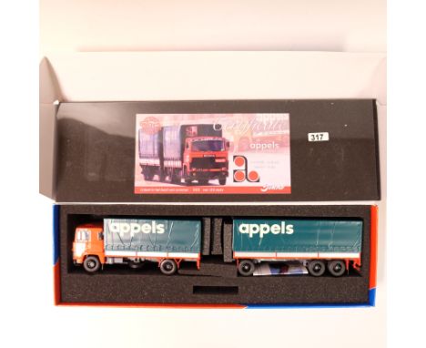 Manufacturer - Tekno | Description - Scania 1 Series Ridged With Trailer - Appels | Stock Code - 69126 | Model Condition - 5/