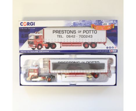 Manufacturer - Corgi | Description - Volvo F10 Tautliner Curtainside - Prestons Of Potto | Stock Code - CC15502 | Model Condi