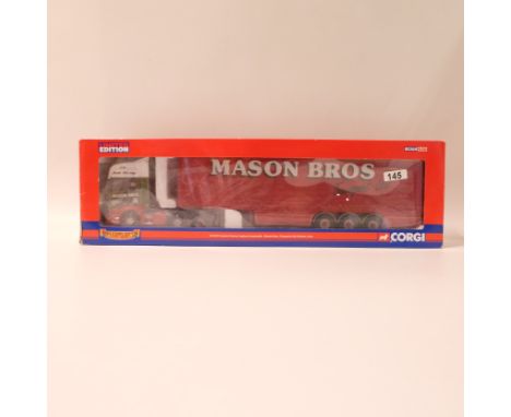 Manufacturer - Corgi | Description - Scania R Series Topline Curtainside - Mason Bros | Stock Code - CC13701 | Model Conditio