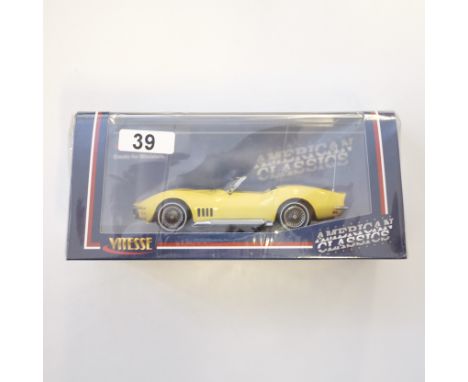 Manufacturer - Vitesse | Description - 1968 Corvette Open Convertible Safari Yellow - Still in plastic packaging | Stock Code