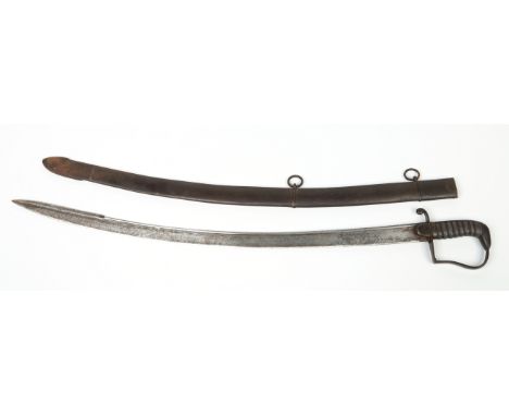 A 1796 pattern light cavalry officers sword in metal scabbard. Having shagreen grip and watered steel blade, length of the bl