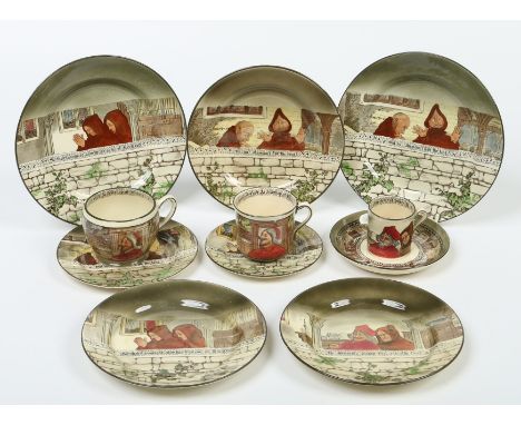 Eleven pieces of Royal Doulton series ware teawares decorated in the Jackdaw of Rheims pattern including plates, side plates,