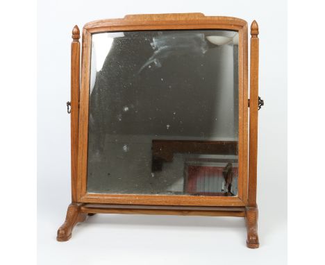 An Arts & Crafts light oak cheval dressing table mirror with bevelled glass, 52cm wide. Condition Report. To be used as a gui