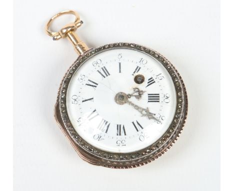 A George III 18 carat yellow and rose gold cased fusee fob watch by J. Cole, London. With enamel dial having Arabic and Roman