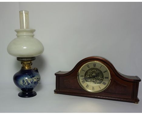 Modern Wall Clock by Actim, 84cm high, Also with a Modern Three Train Mantel Clock, And an Oil Lamp, (3)&nbsp;