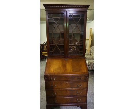 Reproduction Bureau Bookcase, Having two Glazed Astragal Doors above a Fall Front and four Graduated Drawers, 191cm high, 75c