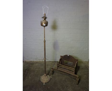 Brass Oil Floor Lamp, 154cm high, Also with an Antique Cast Iron Fire Grate, (2)