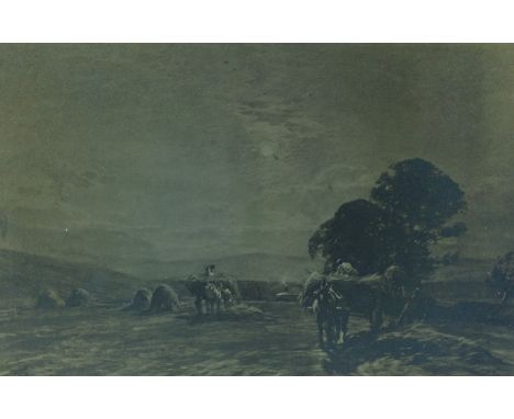 Tom Scott RSA RSW (Scottish 1854-1927) "Hayfield in Ettrick" Signed Black and White Print, Signed and Titled in Pencil, 14.5c