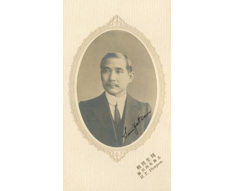 SUN YAT-SENCabinet portrait by H.T. Thompson, SIGNED BY SUN YAT-SEN in black ink,  gelatin silver print on on original thick 