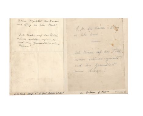 TSAR NICHOLAS II &amp; GEORGE VTwo autograph notes, one in the hand of Nicholas II, in pencil, the other by George V, in pen,