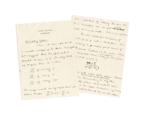 TURING (ALAN)Autograph letter signed ('Yours Alan') to Alfred William Beuttell ('Dear Mr Beuttell'), returning his notes on t