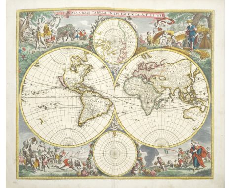 DE WIT (FREDERICK)Atlas,  engraved title-page depicting Atlas on top of the World and 103 double-page engraved maps COLOURED 