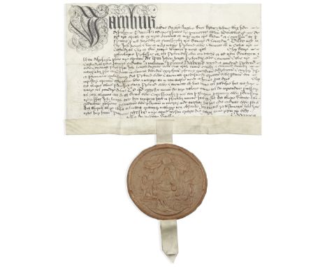 JAMES IIDocument confirming John Hough as prebend to the cathedral church of Worcester, in Latin, elaborate foliate design on