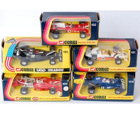 Corgi Toys Formula 1 and racing car boxed group to include No 151 Yardley Mclaren M19A, No 152 Ferrari 312 B2, No 155, UOP sh