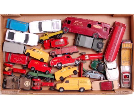 25+ playworn Dinky and Corgi Toys diecast vehicles, some examples repainted, to include; 25 series delivery truck, Alfa Romeo