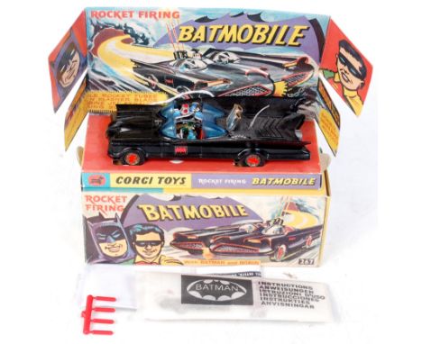 Corgi Toys, 267, Batmobile, reconditioned example in glossback with batman and robin figures, bat logo transfer to door with 