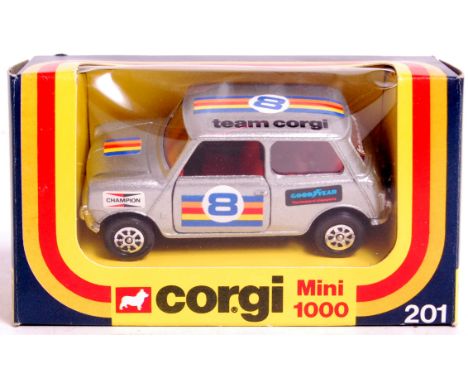 Corgi Toys, 201 BLMC Mini 1000, silver body with red interior, racing number 8 with team Corgi labels, in the original late i