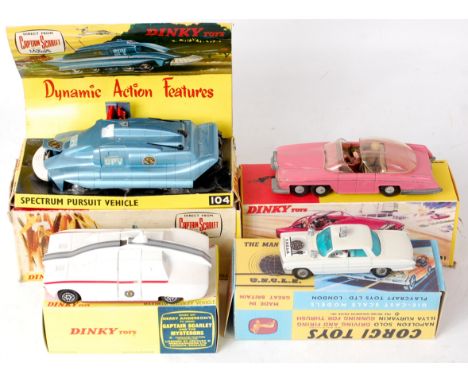 Corgi Toys and Dinky Toys TV related diecast group to include Dinky Toys 104 Spectrum Pursuit vehicle, original box has been 