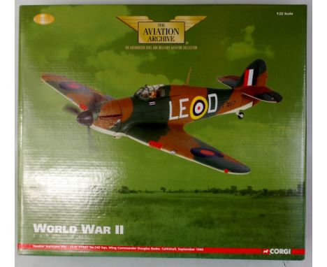 Corgi Aviation Archive, AA35505 1/32nd scale model of a Hawker Hurricane Mk1, No.242 Squadron, wing commander Douglas Bader, 