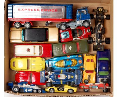 Corgi Toys loose playworn group, 16 assorted diecasts, to include the Man from Uncle Thurshbuster, HQ staff car, Lincoln Cont