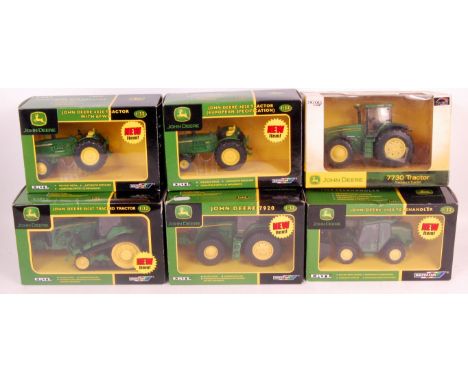 Britains, 1/32nd scale John Deere tractor diecast group, 6 boxed examples to include; 7730 tractor, 4020 European specificati