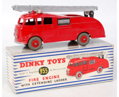 Dinky Toys, 955 fire engine with extending ladder, red body with red hubs, silver extendable ladder, in the original blue and