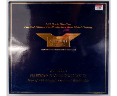 Corgi Aviation Archive, 1/32nd scale diecast limited edition pre-production raw metal casting of a Hawker Hurricane Mk1A, lim