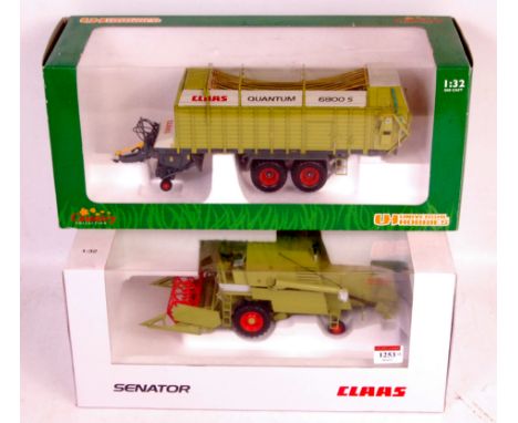 Universal Hobbies and Norev, 1/32nd scale 'Claas' combine harvester and implement group to include; Norev 1/32 scale Senator 