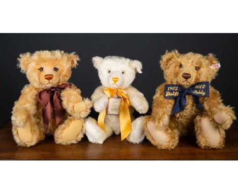 Three various Steiff teddy bears, two relating to the year 2000, consisting of a blonde 43 and a British Collectors teddy bea