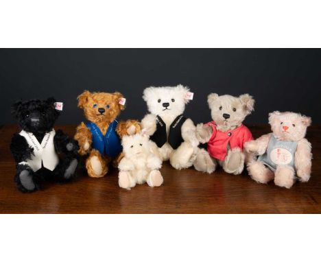 A group of six Steiff teddy bears for the Steiff Club Event teddy bear for the years 2002, 2003, 2004, 2005, 2006 and 2007Con