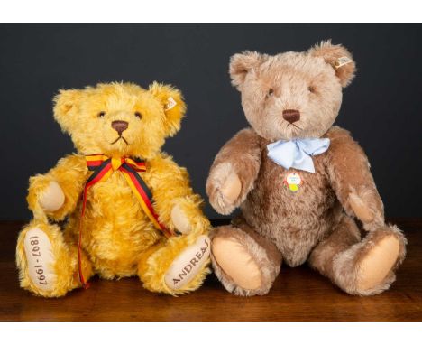 A 1996 Steiff replica 1951 teddy bear 'Carmel 50', numbered 883/5000, 50cm high together with a Steiff 'Andreas Blonde 40', e