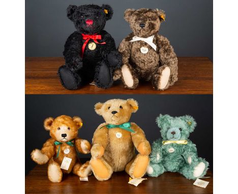 A group of five modern Steiff 'Classic' teddy bears in various styles and from various years, the largest 51cm highCondition 
