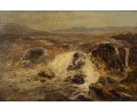 19th century English school
A mountain stream, signed with initials REA (?) and dated '96, oil on panel (cradled), 30 x 45cm