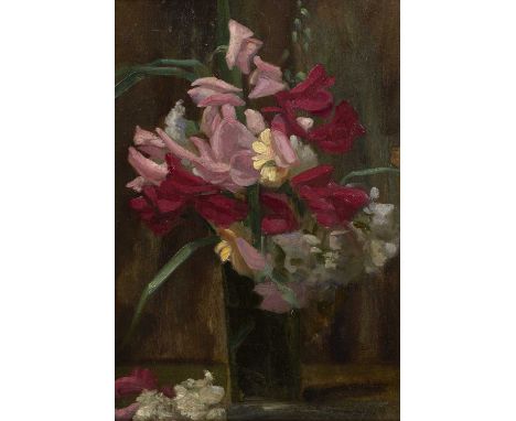 Circle of Isaac Lazarus Israels (1865-1934)
'Sweet Peas', inscribed verso, oil on panel, 31 x 21cm
 